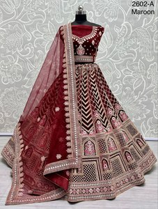 Lehenga Choli de Terciopelo para Novia, Diseño de Diseñador, Bordado, para Invierno, Todas las Temporadas, Fiestas, Materiales Reciclados, Venta al Por Mayor - Product Image 1