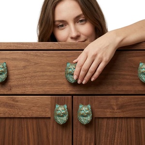 Poignée de tiroir et bouton de meuble en fonte moderne en forme de tête de chat, durable et écologique, pour armoire, commode, cuisine, chambre et salle de bain - Product Image 2