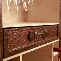 Meuble de rangement rectangulaire vintage en cuir écologique, buffet moderne marron, armoire à 2 portes, fabrication artisanale de luxe