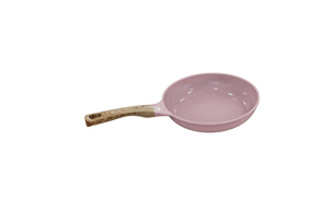 Poêle à frire moderne en alliage d'aluminium rose avec manche en bois, revêtement antiadhésif multicouche, compatible induction et gaz - Product Image 1