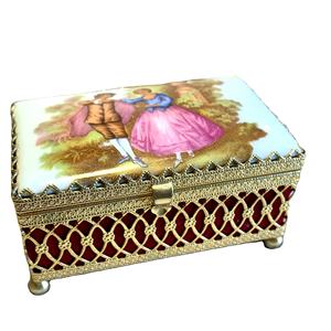 Cajas de joyería de metal con pintura romántica vintage, organizador elegante de latón para baratijas y recuerdos - Product Image 1