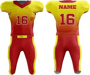 ชุดอเมริกันฟุตบอลชาย 16 สีแดงเหลืองไล่เฉดสี ชุดเสื้อเจอร์ซีย์และกางเกงแบบซับลิเมชั่น ระบายเหงื่อได้ดี แขนสั้นเข้ารูป - Product Image 1