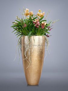 Tall Seamless Brushed <b>Gold</b> Metal Cylinder Floor <b>Vase</b> Heavy-Gauge Architectural Planter Vessel for Executive Office & Hotel - Product Image 5