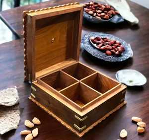 Hexagon Wooden Dry Fruit Box with Glass Lid 7 Compartment Nut Serving <b>Tray</b> Handcrafted Wood Spice Storage Case Luxury <b>Snack</b> - Product Image 1