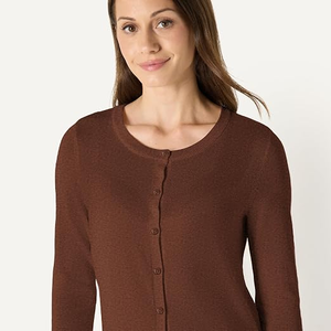 Women's Black Knitted Button Front <b>Cardigan</b> <b>Long</b> Sleeve Crew Neck Casual Sweater Solid Color 100% Cotton All Seasons Wear - Product Image 4