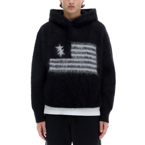 Wholesale Custom Men Mohair Hoodie Sweater Intarsia Jacquard Knit Fuzzy Brushed Designer Pullover - Product Image 2