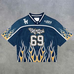 Custom Sublimation Printed Football Jersey <b>Men's</b> Short Sleeve V-Neck 69 Flame Design Sporty Breathable Polyester Jersey - Product Image 1