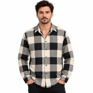 Camisa a cuadros blanca y negra de manga larga para hombre 2027, cómoda camisa de franela con botones para trabajo. - Product Image 2