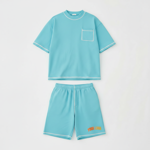 Conjunto de 2 Piezas para Hombre, Camiseta y Pantalones Cortos Estampados, Casuales de Verano, Transpirables, de Poliéster/Algodón - Product Image 6