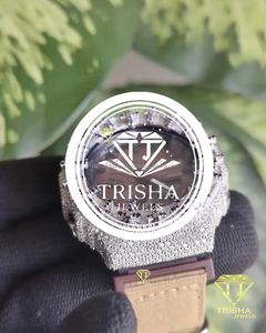 Cross Bezel VVS Moissanite <b>Diamond</b> <b>Watch</b> 925 Sterling Silver Brown Dial Luxury Iced Out Timepiece - Product Image 6