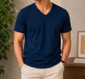 Classic Long Sleeve V Neck Regular Fit Polyester/Cotton Knitted T-<b>Shirt</b> Pattern <b>Men's</b> Everyday Basic Eco-Friendly Breathable - Product Image 1