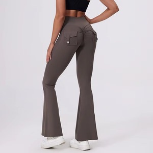 Custom Wholesale High Waist Quick-Dry Hip Lift Flared <b>Yoga</b> <b>Pants</b> for Women – Wide Leg Gym Fitness Leggings Sports Activewear - Product Image 3