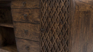 Buffet en bois de style Mid-Century Modern avec 3 tiroirs et étagère ouverte pour salle à manger et mobilier de maison - Product Image 3