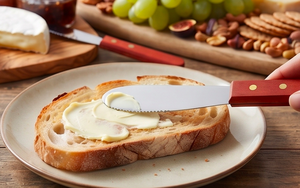 Couteau à fromage artisanal de petite taille avec manche en bois rouge, ensemble de couverts élégants, idéal pour servir le fromage, vaisselle et usage à table. - Product Image 6