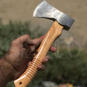 ขวานเหล็กดามัสกัสแบบเต็มด้าม สำหรับล่าสัตว์และตั้งแคมป์ ด้ามไม้ พร้อมปลอกหนัง ของขวัญสุดพิเศษ - Product Image 6