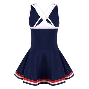 Jupe d'uniforme de cheerleading personnalisée bleu marine avec bordure blanche et rouge, motif étoile, pour adultes, imprimée par transfert thermique, 100 % polyester - Product Image 2