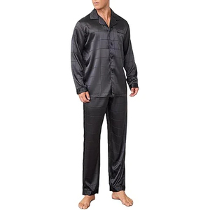 <b>Men's</b> Silk Satin Plaid Long Sleeve <b>Pajama</b> <b>Set</b> Classical Style Autumn Wear Full Length with Pockets Machine Washable - Product Image 4