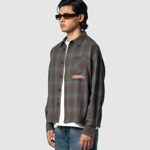 Men's Plaid <b>Flannel</b> Turn-down Collar Oversized Button-Up Cotton Spandex Blend Shirt <b>Jacket</b> Chest Pocket Custom OEM ODM Wholesale - Product Image 3