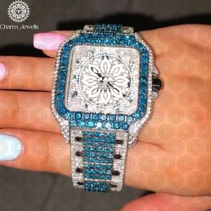 Charm_Jewells Montre carrée de luxe en acier inoxydable, cristal bleu, diamant incrusté, quartz analogique, mode féminine, 38 mm - Product Image 4