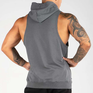 Chaleco Deportivo con Capucha sin Mangas para Hombre, Mezcla de Algodón, para Gimnasio, Entrenamiento, Musculación, con Cordón Ajustable, Estilo Urbano, Venta al por Mayor - Product Image 6