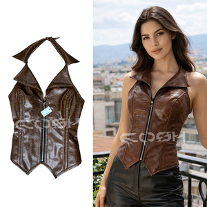 Chaleco Corset de Piel Sintética Marrón con Cuello - Product Image 4