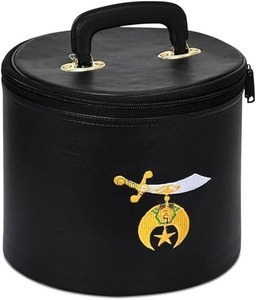 Étui de luxe pour fez maçonnique Shriner en cuir noir – Double emblèmes brodés (avant et dessus) avec bandoulière - Product Image 5