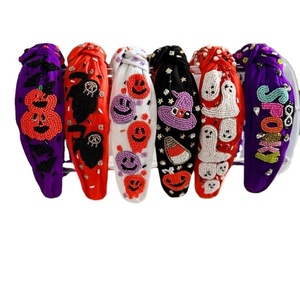Best Designer Colorful <b>Halloween</b> Beaded <b>Headband</b> Collection Handmade Ghost Pumpkin Bat Knotted Hair Accessories for Women & Girl - Product Image 1
