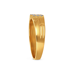 Wholesale 14K Solid Gold <b>Men</b>’s <b>Ring</b> Contemporary Diamond Cluster Jewelry Polished Yellow Gold Band with Engraved Geometric - Product Image 4