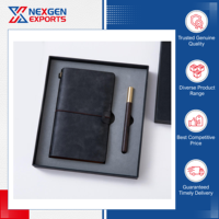 Nexgen Exports exhibe un juego de regalo de cuadernos portátiles de tapa dura de cuero PU de primera calidad con serigrafía, del más alto estándar.