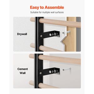 Système de suspension pour échelle suédoise à 9 niveaux, capacité 330 LBS, pour salle de sport à domicile, en bois massif et acier au carbone, modèle B avec fixation murale - Product Image 6