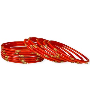 กำไลข้อมือแก้วสีส้มสดใส น้ำหนักเบา ประดับมุกชุบทองและหินตกแต่งทันสมัย ชุดเครื่องประดับงานแต่งงานสำหรับผู้หญิงสไตล์ชาติพันธุ์ - Product Image 3