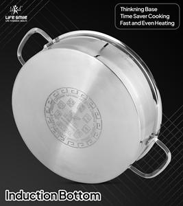 Ensemble de 6 casseroles peu profondes en acier inoxydable 18/10 de luxe avec couvercles en acier inoxydable, poignées en acier et base compatible induction - Product Image 3