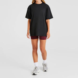 Camiseta de Cuello en V para Mujer, Color Sólido, 100% Algodón, Informal, Tejida, Transpirable, Corte Regular, Manga Corta, para Todas las Temporadas - Product Image 1