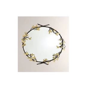 Miroir mural rond en laiton avec motif feuille de Ginkgo, cadre décoratif contemporain - Product Image 3