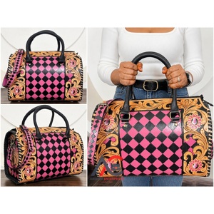 Latest Handcrafted Genuine Cowhide Leather Large Speedy Bag with Diamond Checkered Pattern Stylish Shoulder Purse for Women's - Product Image 1