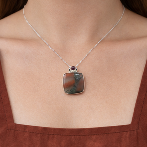 Pendentif unique en pierre de sang et grenat, en argent sterling 925, plaqué or rose et or jaune, bijoux de guérison faits à la main, cadeau d'anniversaire - Product Image 2