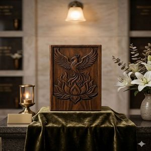 Wooden Funeral Urn Natural Finish Cremation <b>Keepsake</b> <b>Box</b> Carved Phoenix <b>Memorial</b> Urn for Adult Ashes Tabletop - Product Image 3