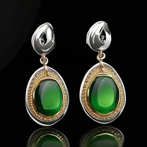 Handmade Natural <b>Green</b> 925 Silver Statement Earrings Fashion Drop Jewelry for Girls - Product Image 2