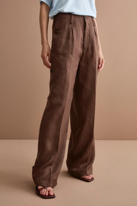 <span class=keywords><strong>Pantaloni</strong></span> da Donna a Gamba Larga, Vita Alta, Eleganti per Ufficio, Personalizzati, Marrone Scuro, Plissettati, in <span class=keywords><strong>Lino</strong></span>, Stile Cargo - Product Image 6