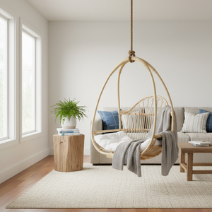 Boho Hanging Chair Rattan Swing Chair Indoor Outdoor Hanging Chair with <b>Cushion</b> Eco Friendly Patio Furniture Bohemian Style - Product Image 1