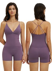 Conjunto de Yoga sin Costuras de 2 Piezas, Top Corto de Cintura Alta y Pantalones Cortos, Color Sólido, Cuello en V Profundo, Ropa Deportiva para Mujer - Product Image 4