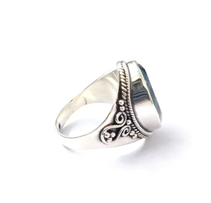 Anillo de Cuarzo Azul con Corte Ovalado Grande, Acabado Oxidado en Plata 925, para Bodas y Fiestas, Joyería de Regalo - Product Image 3
