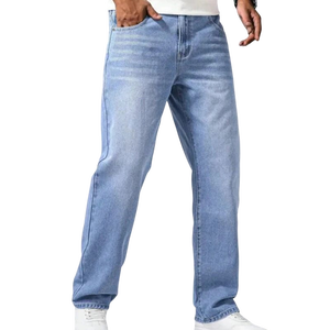Jeans en denim bleu décontractés pour hommes, fabrication OEM ODM en gros, coupe slim confortable, streetwear - Product Image 2