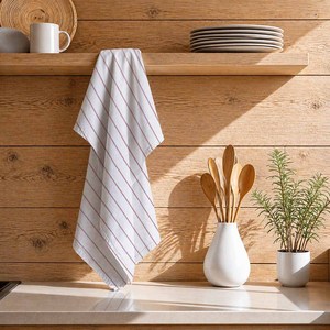 Serviette de cuisine écologique, douce et de qualité supérieure, en coton, avec motif rayé teint en fil, au meilleur prix. - Product Image 1