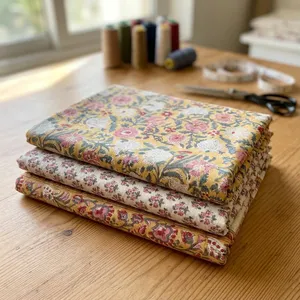 Premium Floral Printed Cotton Fabric <b>Set</b> with Mustard Pink Cream Designs for Dresses Quilting Crafts and Home Decor Projects - Product Image 6