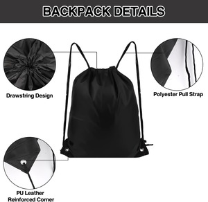 Custom Polyester <b>Drawstring</b> <b>Backpack</b> Bulk Gym Sack With PU Leather Corners Lightweight Foldable Travel Sports Bag For Men Women - Product Image 2