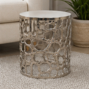 Modern Round Coffee <b>Table</b> with Metal Frame and Decorative Cut-Out Design for Living Room Furniture - Product Image 1