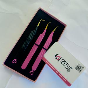 Pince à épiler Dolphin/45/90 rose/noir en acier inoxydable avec revêtement en poudre, pointe en fibre dorée, anti-magnétique, anti-statique, lisse pour cils - Product Image 4