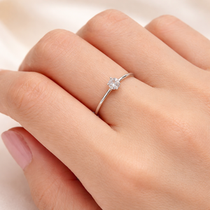 Bague solitaire en or massif 14 carats avec diamant de laboratoire taille ronde, bagues de fiançailles, vente en gros, bague en or blanc sertie clos - Product Image 5