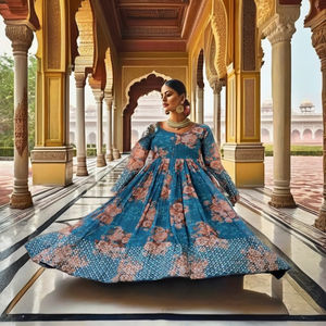 Vestido Étnico Más Hermoso, Alta Demanda, Estampado Digital, Georgette Sintética con Bordado, Lentejuelas y Trabajo de Zari en Venta - Product Image 1